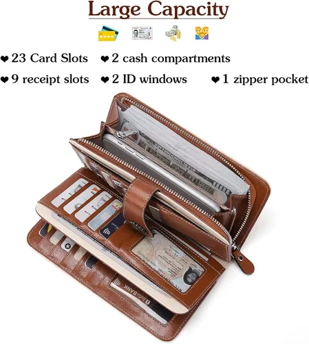 Miniatura 6 de BOSTANTEN Cartera de cuero genuino para mujer de gran capacidad cartera de mano con bloqueo RFID