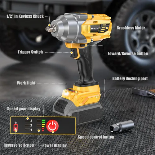 Miniatura 2 de NATBEESY Llave de impacto compatible con batería DeWalt 20V MAX: destornillador de anillo de cerdo de 1/2 pulgada - 1000N.m (750 pies-libras)