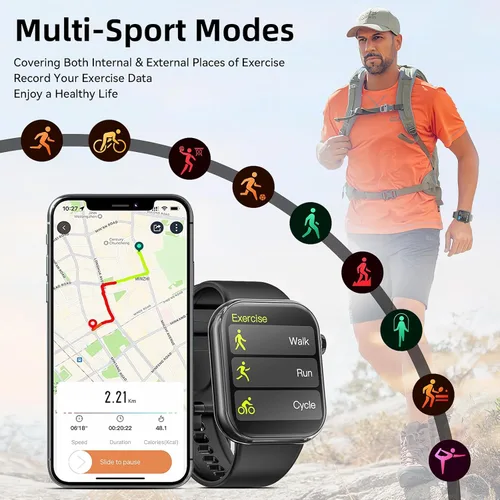 Miniatura 3 de Hwagol Reloj Inteligente (Contestar/Hacer Llamadas) Rastreador de Fitness de 1.85 Pulgadas, Esferas DIY/Podómetro/Calorías/Múltiples Modos