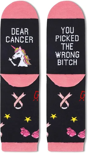 Miniatura 3 de HAPPYPOP Women Breast Cancer Nurse Off Duty Reading Birthday Teacher Socks, Inspirational Chemo Medical Teacher Boss Gifts
