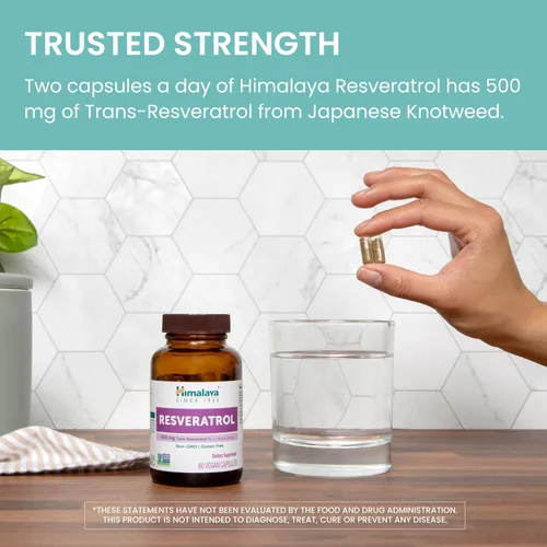 Miniatura 6 de Himalaya Resveratrol para un envejecimiento saludable y apoyo antioxidante, 1,000 mg de resveratrol, con 500 mg de trans-resveratrol diario, 60