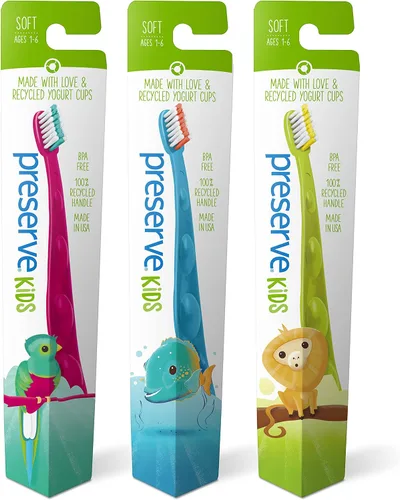 Miniatura 4 de Preserve Cepillos de dientes para niños, fabricados en los Estados Unidos de plástico reciclado, cerdas suaves, los colores varían, 1 unidad