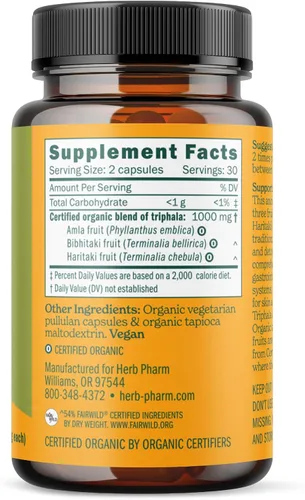 Miniatura 2 de Herb Pharm Cápsulas Triphala: USDA Organic Cleansing & Desintoxication Support & Digestive Health Support with Amla, Haritaki & Bibhitaki