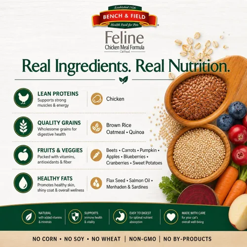 Miniatura 5 de Bench & Field Holistic Premium Alimento seco para gatos, harina de pollo y arroz integral, hecho sin maíz, trigo o soja, para todas las etapas