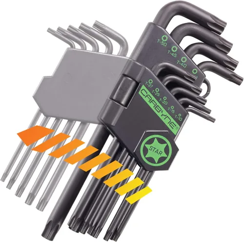Miniatura 5 de Carbyne Juego de llaves Torx de brazo largo de 9 piezas (juego de llaves torx/juego de llaves estrella). Incluye T-10 a T-50. Acero S2 tratado