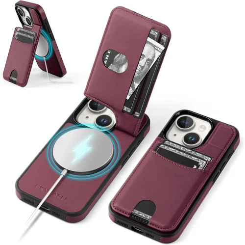 Miniatura 12 de SkyEagle Funda compatible con Magsafe para iPhone 13 Pro Max con soporte para tarjetas, función atril, bloqueo RFID, ranuras para tarjetas