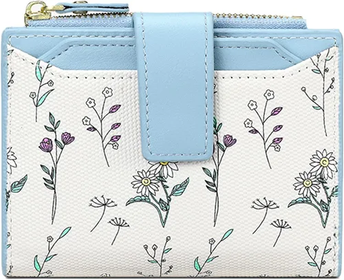 Miniatura 9 de Billeteras pequeñas para mujer, de cuero, plegable, con cremallera, con bolsillo con cremallera, lindo soporte para tarjetas de crédito, monedero
