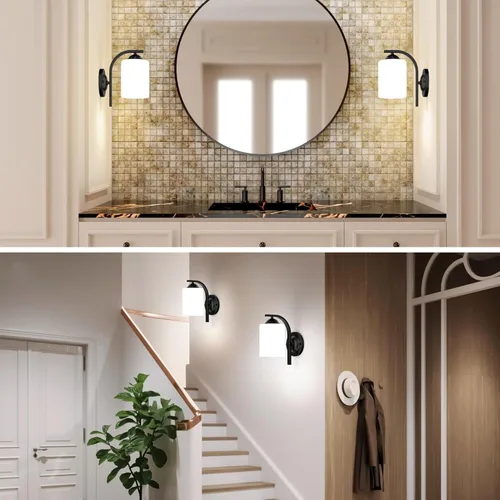 Miniatura 9 de Lámparas de Aplique de Pared para Dormitorio Baño, Iluminación Moderna de Tocador, Linternas de Montaje en Pared de Granja en Negro Mate