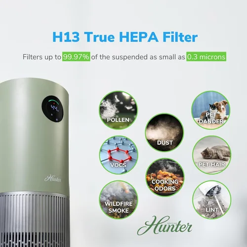 Miniatura 7 de Hunter Fan Company Humidificador y purificador de aire en uno, purificadores de aire de filtración avanzada para el hogar, purificadores de aire