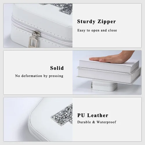 Miniatura 5 de Joyero pequeño Traveli - Joyero organizador Joyero de viaje pequeño blanco con soporte para joyas, artículos esenciales de viaje, regalo