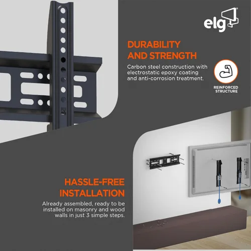 Miniatura 3 de ELG Soporte fijo de pared para TV de perfil bajo para pantallas planas de 26 a 65 pulgadas, máximo 110.2 libras, sistema de bloqueo automático