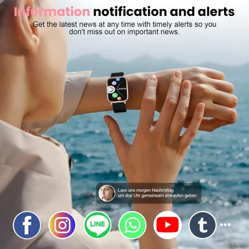 Miniatura 5 de Reloj inteligente para mujer, reloj de fitness de 1.83 pulgadas con presión arterial, llamadas/mensajes, seguimiento de ciclo femenino, frecuencia
