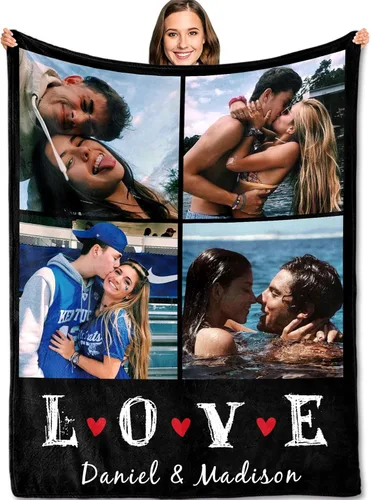 Miniatura 10 de Yofair - Manta personalizada con imagen y texto "I Love You" para aniversario, regalos, boda, mujeres, hombres, pareja, novio, novia, esposa y esposo