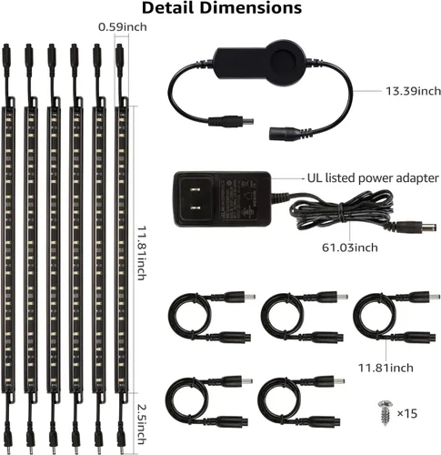 Miniatura 6 de TORCHSTAR Kit de iluminación LED inteligente con control de voz, (6) barras de luz enlazables regulables de 12 pulgadas, compatible con interruptor