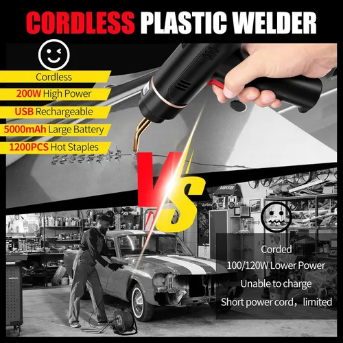 Miniatura 7 de Soldador de plástico inalámbrico de 200W, kit de soldadura de plástico con 1200 grapas calientes, pistola de soldadura de plástico recargable por