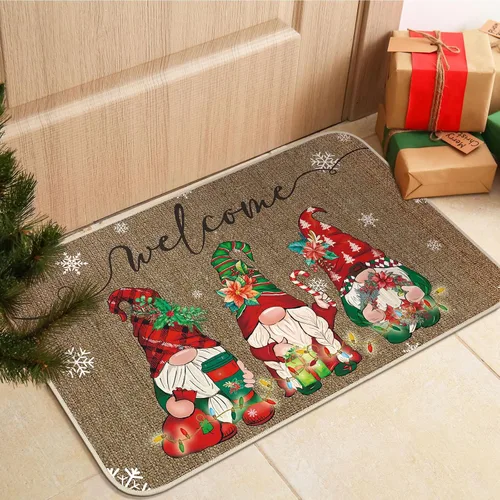 Ceenna Tapete de Puerta de Gnomo de Navidad para Exteriores Tapete de Bienvenida con Árbol de Navidad 17.72 x 27.56 Pulgadas Tapete de Gnomos de