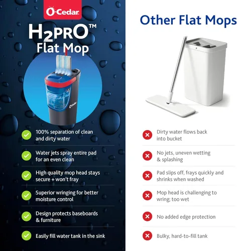 Miniatura 3 de O-Cedar H2prO Sistema de trapeador plano Herramienta de limpieza rápida Limpia con agua limpia Mopa de microfibra reutilizable y lavable a