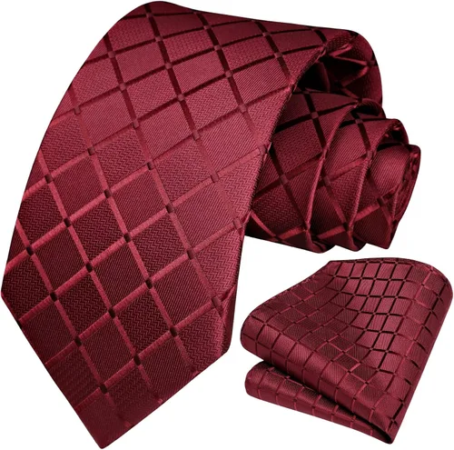 Miniatura 203 de HISDERN Conjunto de corbata a cuadros a cuadros pañuelo tejido clásico formal para hombre corbata y bolsillo cuadrado