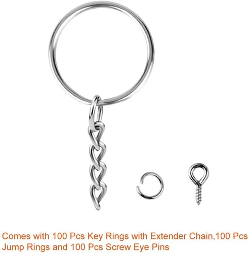 Miniatura 2 de Paxcoo 100 llaveros con cadena y 100 pines de ojo de tornillo a granel para manualidades Plata