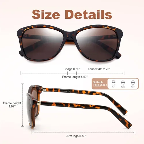 Miniatura 7 de Gafas de sol bifocales de lectura premium para mujeres, lectores de sol retro Cateye con protección UV400, tonos clásicos negro y tortuga