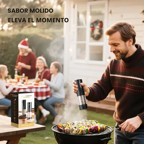 Miniatura 6 de Juego de molinillo eléctrico de sal y pimienta, salero y pimentero automático, electrodomésticos de cocina con grosor externo ajustable, tolva más