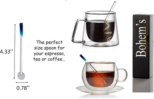 Miniatura 3 de Demitasse - Cucharas de café expreso, mini cuchara de café, cucharas pequeñas de vidrio de 4.33 pulgadas para té, cuchara mezcladora de varilla
