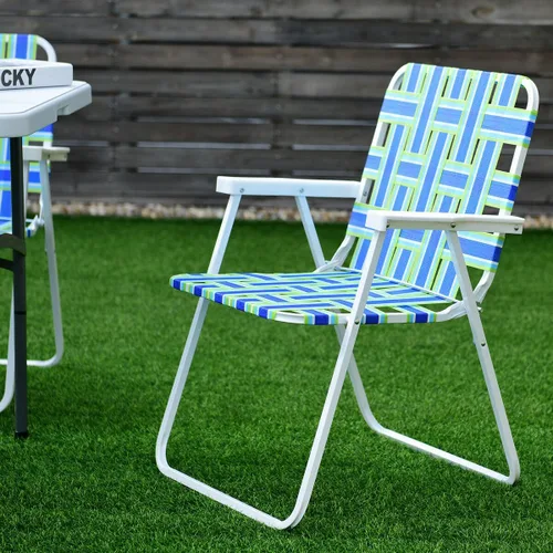 Miniatura 2 de COSTWAY 6pcs silla de playa plegable camping césped cincha silla ligera 1 posición (azul)