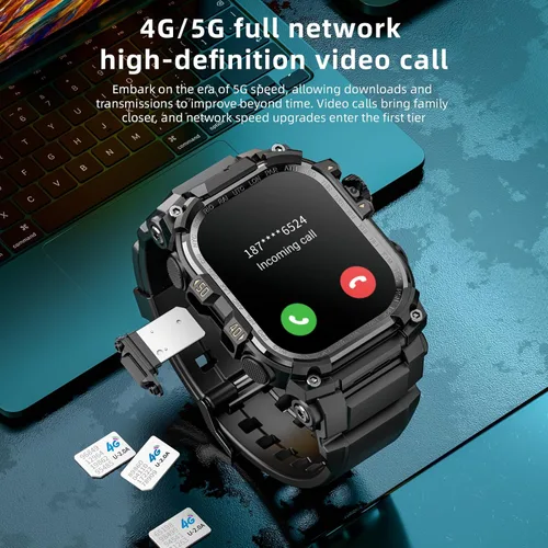 Miniatura 4 de LOKMAT Reloj inteligente 4G AMOLED de 2.06 pulgadas, 3GB+32GB para hombre, militar, resistente, deportivo, Android, con cámara giratoria, WiFi