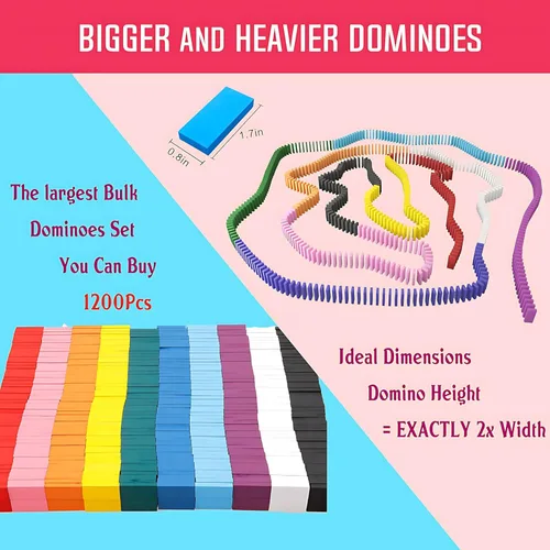 Miniatura 4 de Juego de dominó de 1200 piezas para niños, coloridos azulejos de dominó para construir, apilar, carreras, volar, dominó de madera con caja, juguete