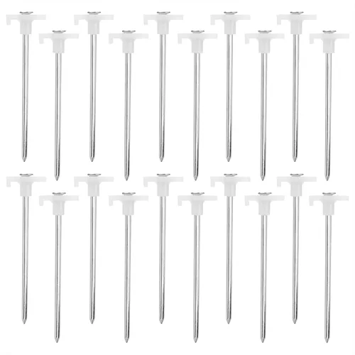 Estacas para tienda de campaña, estacas de acero galvanizado con tapón fluorescente para lanzar, camping, tiendas de campaña (20 unidades)