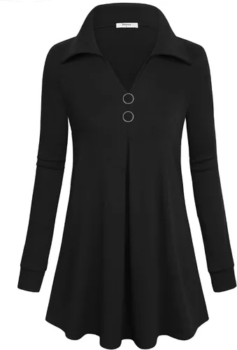Miniatura 2 de Bebonnie Blusa casual de manga larga con cuello en V y solapa para mujer con botones