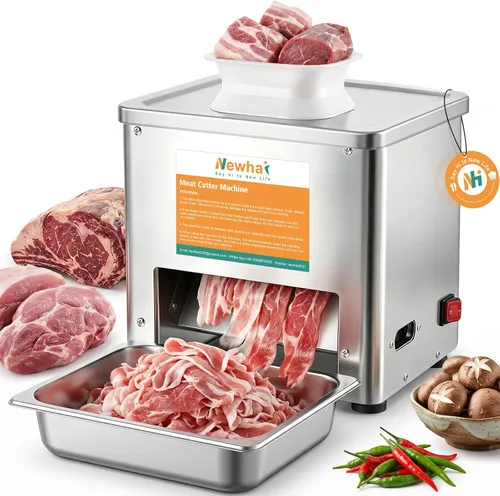 Miniatura 7 de Newhai Cortador de carne mejorado, máquina trituradora de carne eléctrica comercial de 0.138 in, acero inoxidable 350 lb/h, para rebanadas, tiras