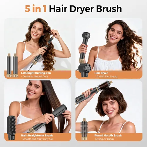 Miniatura 2 de Cepillo secador de pelo 5 en UNO, secador de pelo, varita rizadora, juego de herramientas de peinado de cabello, masaje iónico de aire caliente