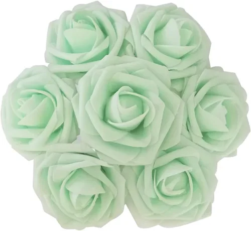 Miniatura 2 de 50 rosas artificiales de aspecto real verde menta con tallo para ramos de boda, centros de mesa, fiestas, baby shower, decoración del hogar