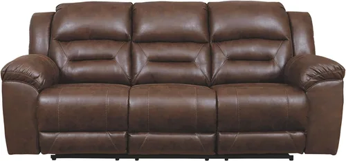 Miniatura 3 de Signature Design by Ashley Stoneland - Sofá biplaza reclinable manual de piel sintética con consola central, color marrón claro Gris
