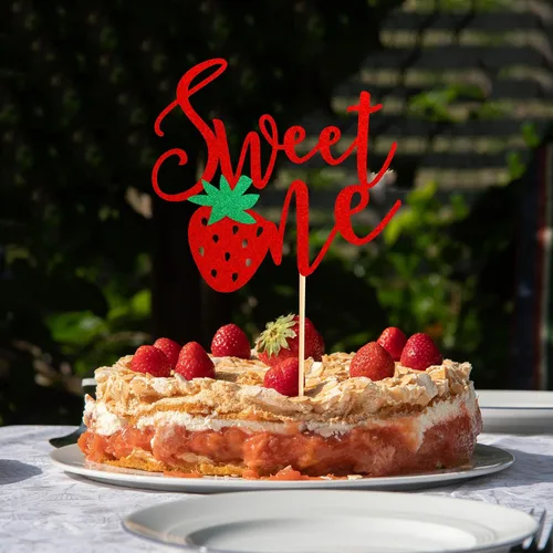 Miniatura 3 de 1 pieza de fresa Sweet One Cake Topper para primer /1er cumpleaños de fresa para pastel de fresa tema de fruta dulce, baby shower, suministros