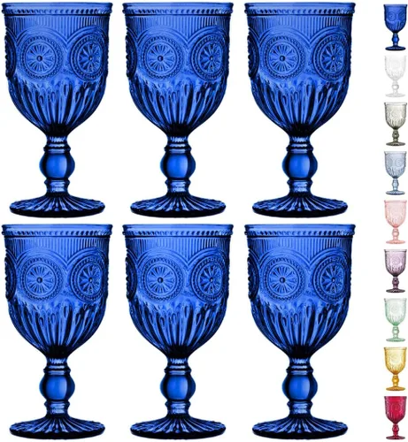 Miniatura 10 de Juego de copas de vino ámbar Yungala de 6 unidades, copas vintage de 10 onzas con diseño de nudos
