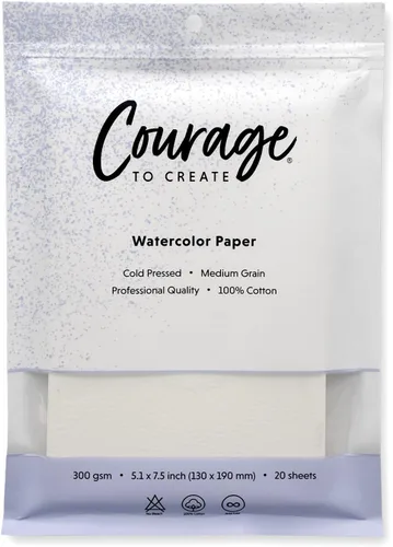 Courage to Create Papel de acuarela - 100% algodón, prensa en frío de 5 x 7 pulgadas, 140 libras - 20 hojas de calidad profesional