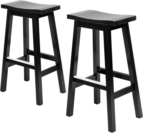 Miniatura 11 de Juego de 2 Taburetes de Bar PayLessHere, Taburetes de Silla de Montar de Madera de 24 Pulgadas de Altura, Sillas de Bar con Reposapiés