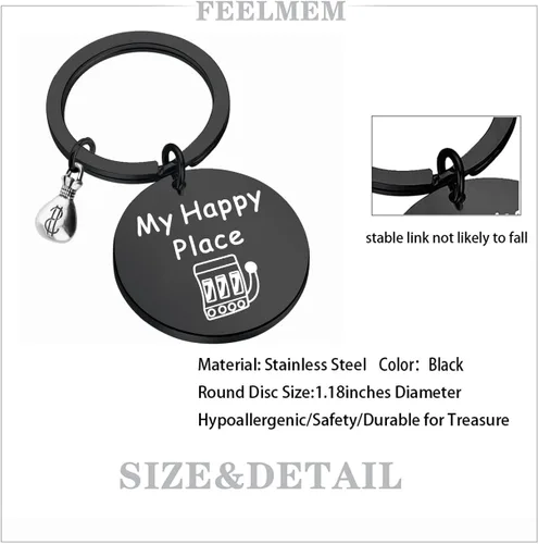 Miniatura 2 de FEELMEM Llavero de casino para amantes de los casinos, regalo para jugadores, regalo My Happy Place Lucky 777 Jackpot Casino