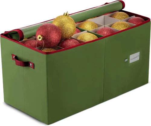 ZOBER - Caja grande para guardar adornos navideños, con capacidad para 54 adornos y separadores, recipientes de tela no tejida y duraderos para