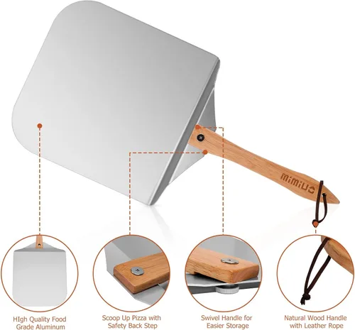 Miniatura 3 de Onlyfire Pala de pizza de aluminio con mango de madera, 12 x 14 pulgadas, paleta de pizza de metal antiadherente para hornear pasteles de pizza
