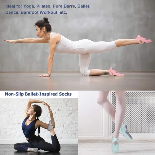 Miniatura 16 de Ozaiic - Calcetines de yoga para mujer con correas y agarres antideslizantes, ideales para pilates, Pure Barre, ballet, danza y entrenamiento