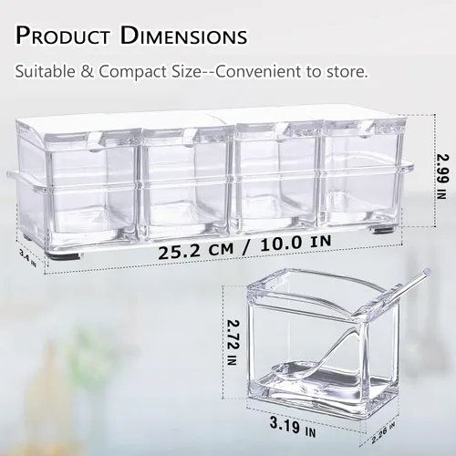 Miniatura 2 de V·RESOURCING Caja de condimentos transparente, 3 piezas de recipientes de especias con soporte para condimentos, sal y azúcar, con 3 cucharas