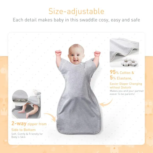 Miniatura 4 de Mantas para envolver de 3 vías con brazos levantados, saco de dormir con las manos arriba, saco de dormir fácil de cambiar pañales para bebés, niños