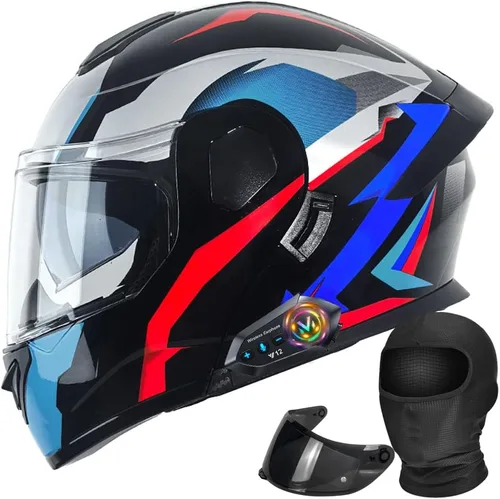 Miniatura 9 de Casco modular de motocicleta Bluetooth aprobado por DOT con visera solar integrada, doble escudo antivaho y sistema de ventilación múltiple