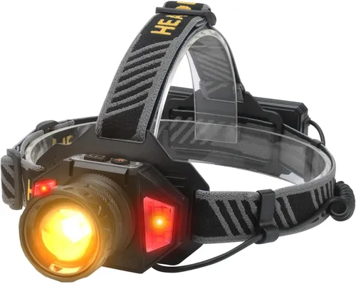 BORUIT Linterna frontal LED recargable con luz roja, lámpara de cabeza con sensor de movimiento súper brillante con 8 modos, impermeable IPX4, faros