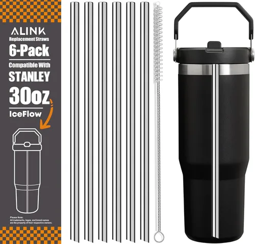 Miniatura 11 de ALINK - Paquete de 6 popotes de acero inoxidable compatibles con el vaso Stanley Iceflow de 20 onzas con tapa abatible, popotes metálicos