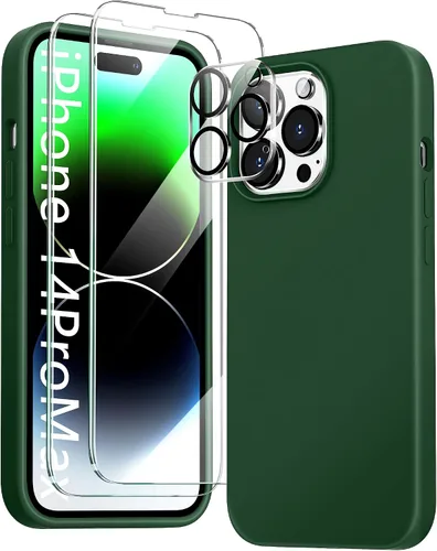 Miniatura 20 de Funda 5 en 1 para iPhone 12 Pro con protector de pantalla y protector de lente de cámara, funda de silicona líquida para iPhone 12 Pro (verde alpino)