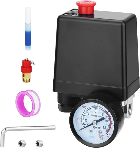Miniatura 14 de Válvula de control universal del interruptor de presión del compresor de aire (90-120 PSI, 110V-240V) con regulador de 0-180 PSI y válvula de alivio